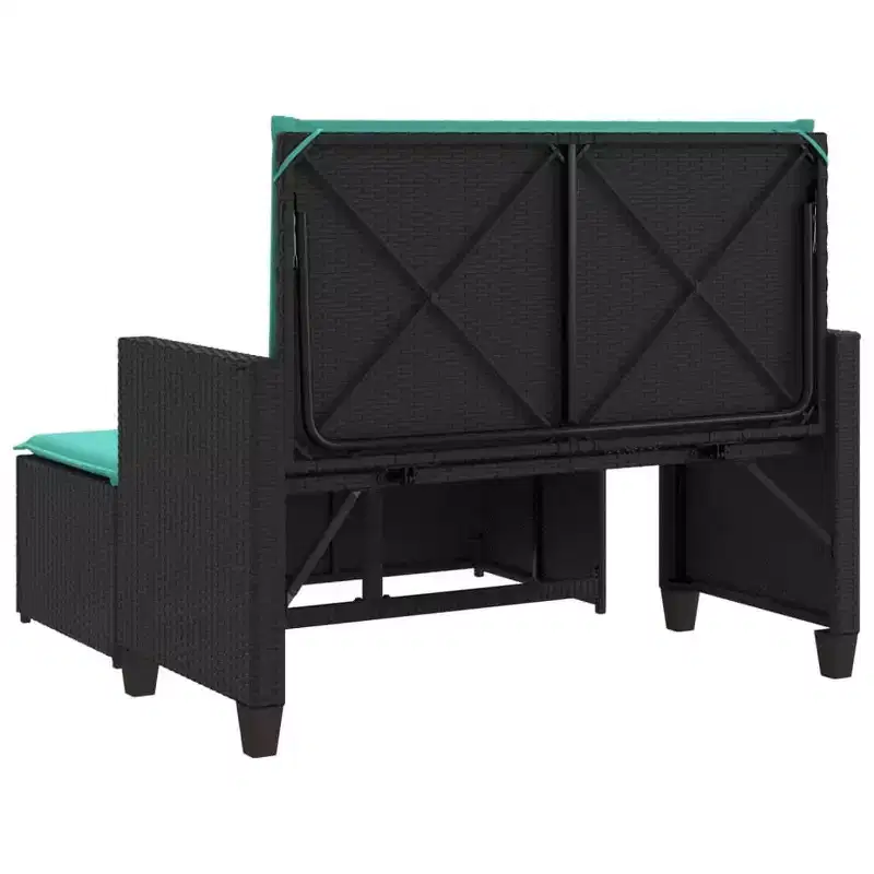vidaXL Patio Bench with Cushions and Footstool Brown Poly Rattan