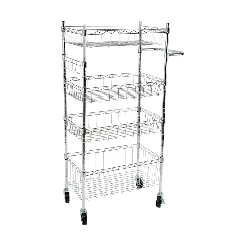 4-Tier Rolling Utility Cart with 5 Hooks for Kitchen, Laundry or Office