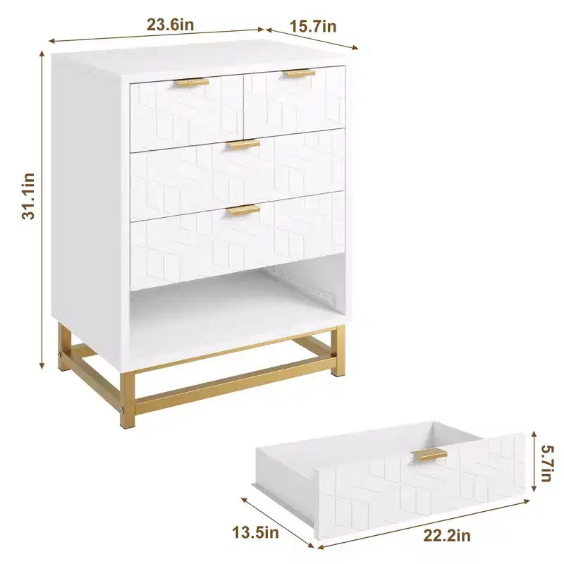 5-Drawer Dresser, Modern Wooden Bedroom Chest of Drawers With Storage Drawers, Farmhouse Style TV Stand for Living Room, Bedroom, Hallway, White