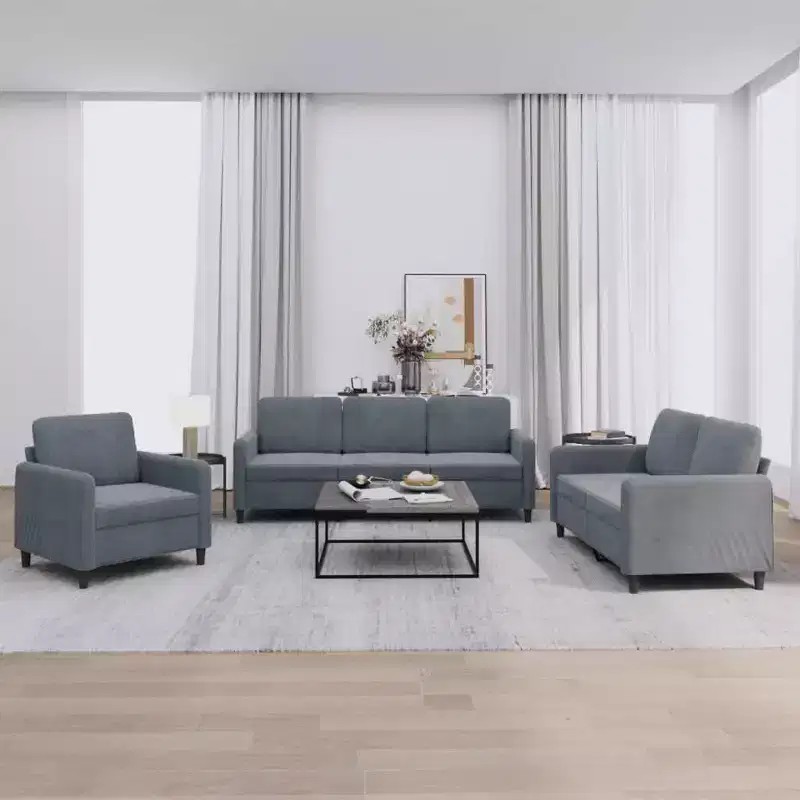 vidaXL Velvet Sofa Set - Dark Gray Upholstered Loveseat/Couch, 3 pcs Comfortable Seating Collection with Metal Frame for Living Room/Lounge.