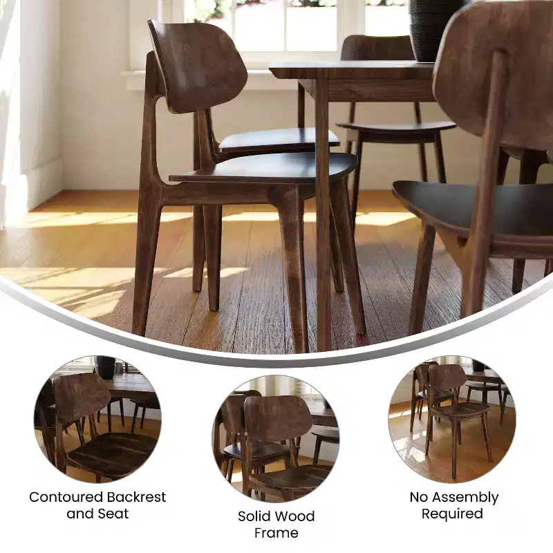 Emma and Oliver Set of 2 Solid Wood Dining Chairs with Curved Oval Backrests