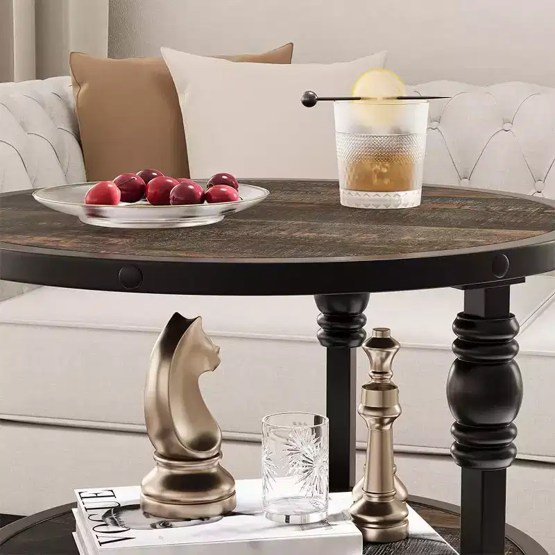 Round Side Table with 3 Shelves, Small End Table for Living Room, Bedroom, Steel Frame Nightstand & Coffee Table