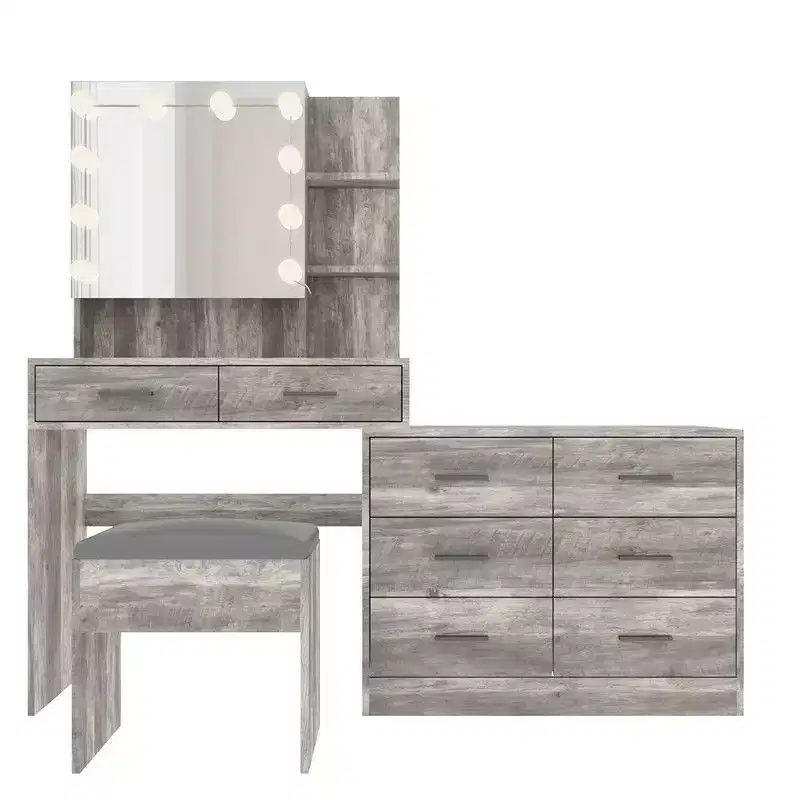 Gray Large Makeup Vanity with Lights