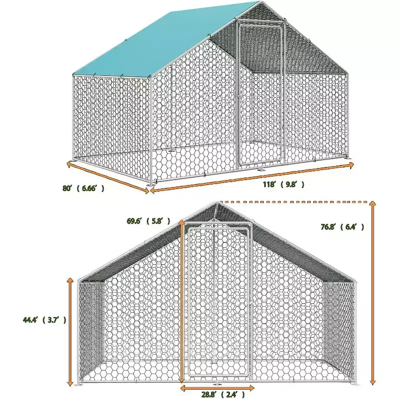 Dyonery Chicken Coop Run with Immersed Wire Mesh , Metal Chicken Run in for Yard with Waterproof Cover and Secure Lock