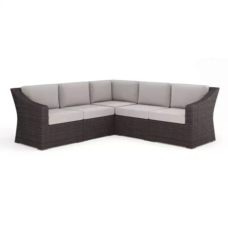 Martha Stewart Bedford Indoor-Outdoor Modular Patio 5-Seat Sectional Sofa in Rattan Wicker with All-Weather Cushions