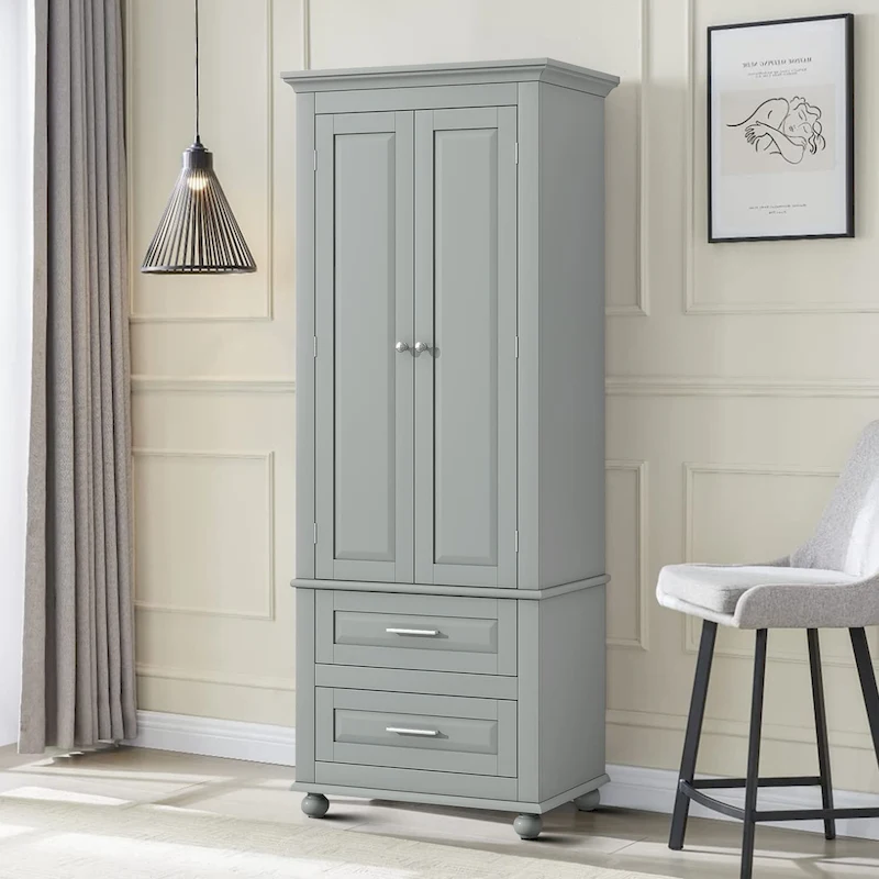 Modern Minimalist Wooden Tall Bathroom Storage Cabinet with Anti-Tipping Device