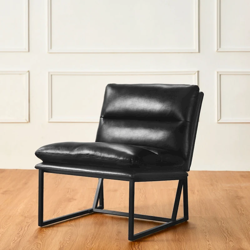 Glitzhome Set of 2 30.25H Modern Ergonomic PU Accent Armless Chair