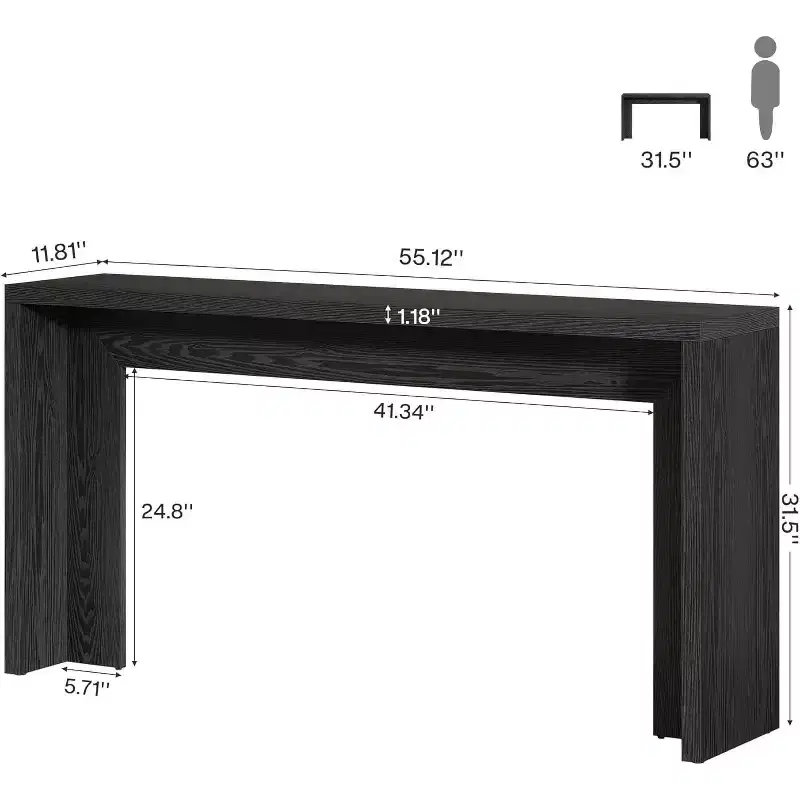 Lantine 55-Inch Farmhouse Console Table, Wooden Couch Table with Storage, Narrow Long Entryway Hallway Table for Living Room, Entrance (Black)