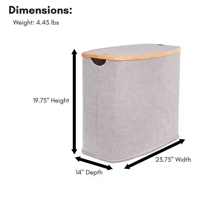 Divided Bamboo & Canvas Hamper - Grey
