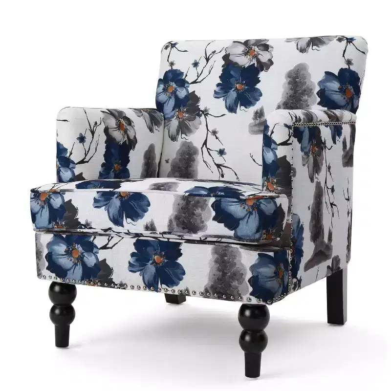 Contemporary Fabric Upholstered Accent Club Chair with Nailhead Trim, Floral Print