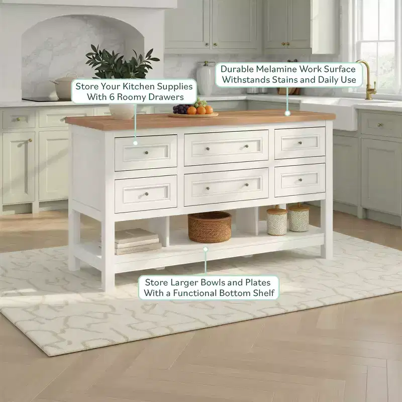 Walker Edison Free-Standing Kitchen Island with 6 Drawers