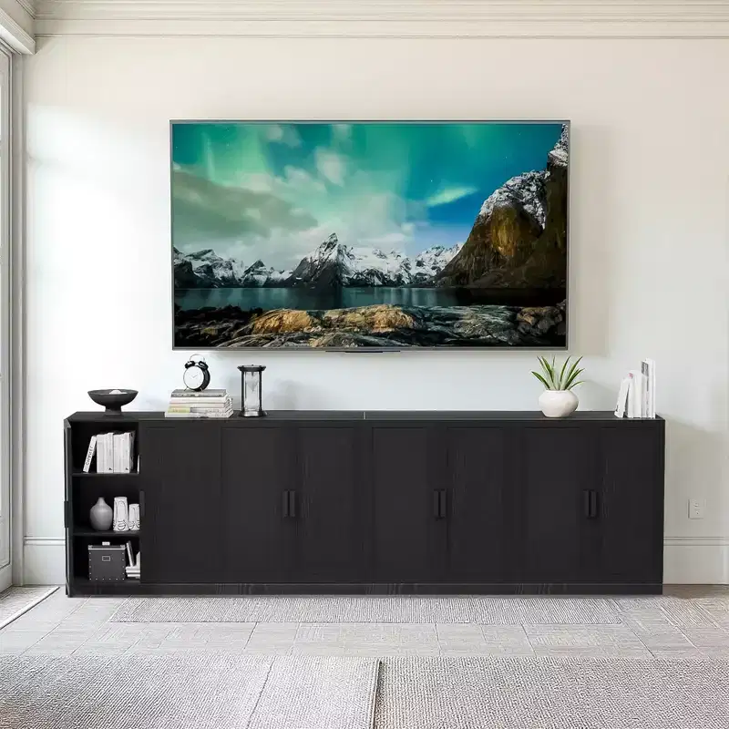 36x124x16 Wood Accent Cabinet in Black, Storage Organizer with Adjustable Shelves for Kitchen Bedroom Entryway Living Room Dinning Room