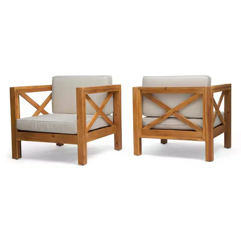 Christopher Knight Home Brava Outdoor Acacia Wood Club Chairs with Water Resistant Cushions (Set of 2)