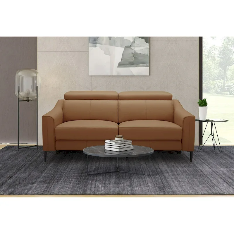 Modern Camel Leather Sofa With 2 Recliners