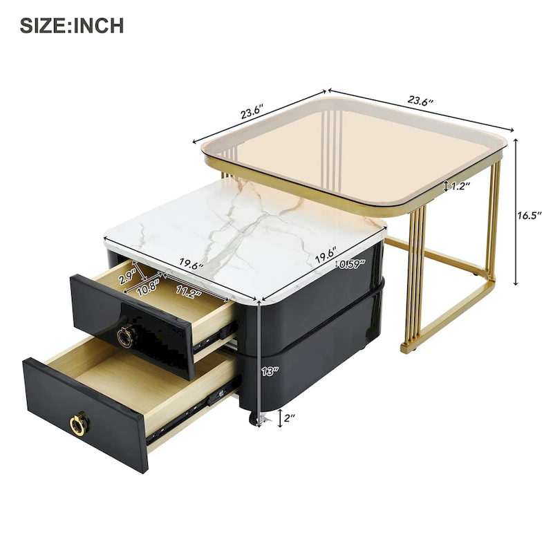 Harper&Bright Designs 2-in-1 Square Nesting Coffee Table with Wheels