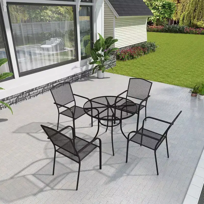 Mondawe 5-Piece Steel Mesh Dining Set With1 Circle Dining Table & 4 Dining Chairs