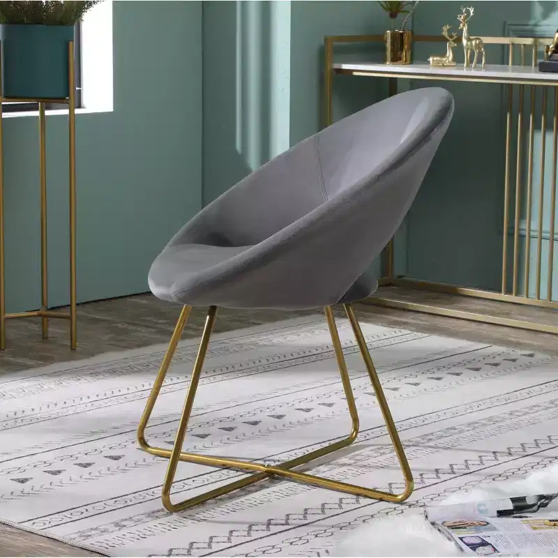 Roundhill Furniture Slatina Silky Velvet Upholstered Accent Chair, Gray with Gold Tone Finished Base