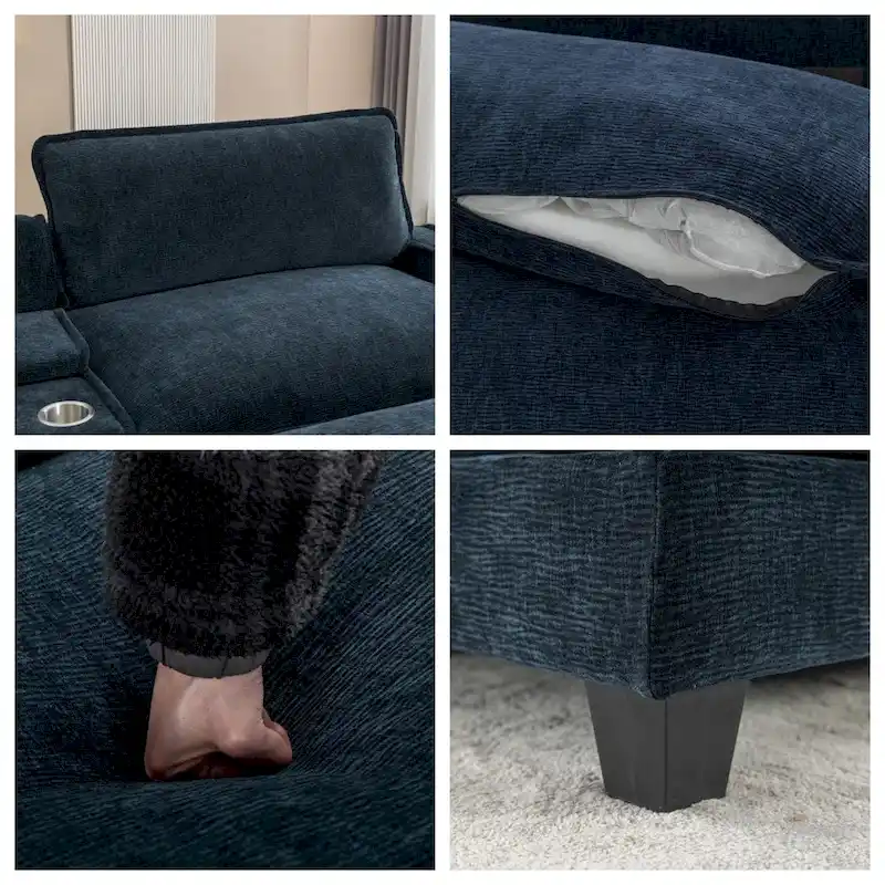 112.6 Chenille Upholstered Sectional Sofa with 2 Removable Ottoman