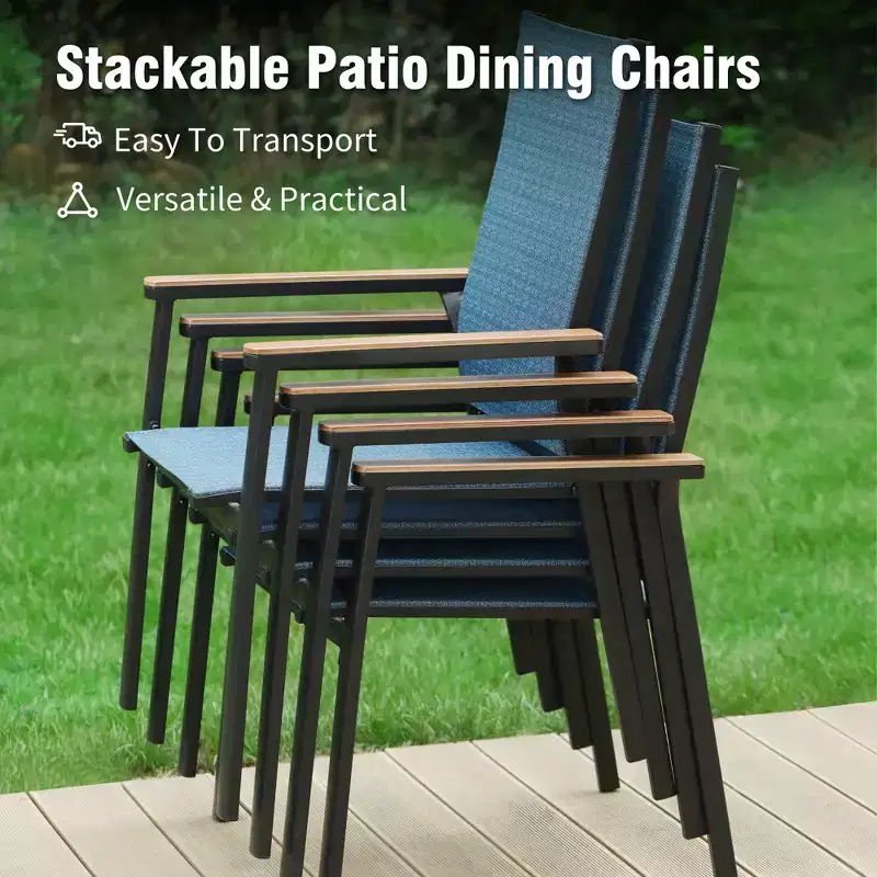 Captiva Designs 7pc Patio Dining Set with Rectangular Steel Table & Aluminum Frame Textilene Chairs