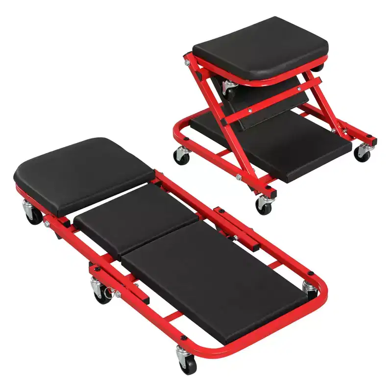 Costway 2-in-1 Z-Shaped Rolling Garage Stool, 36 Folding Flat Automotive Creeper