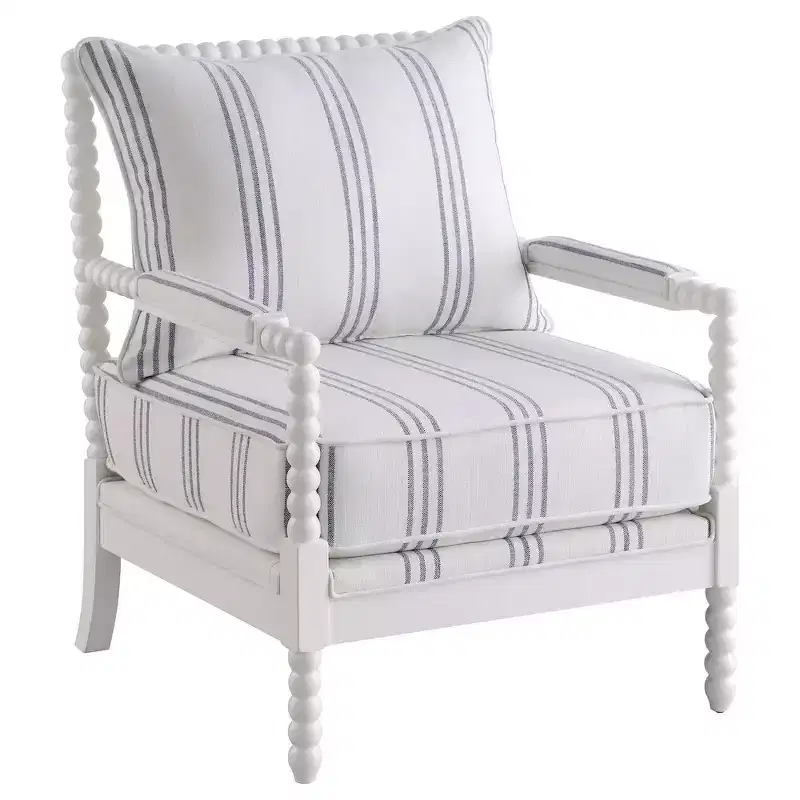 Upholstered Bobbin Accent Chair, White and Navy