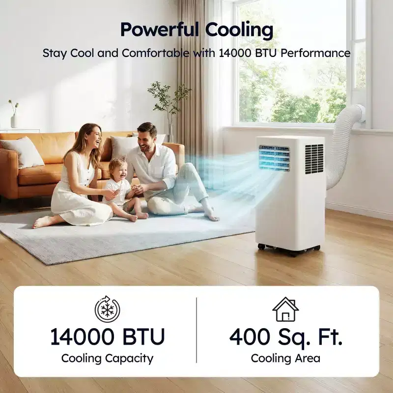 Simzlife Smart Portable Air Conditioner 14000 BTU, 3-in-1 AC for 400 Sq.Ft, APP Control, Self-Evaporative System, White