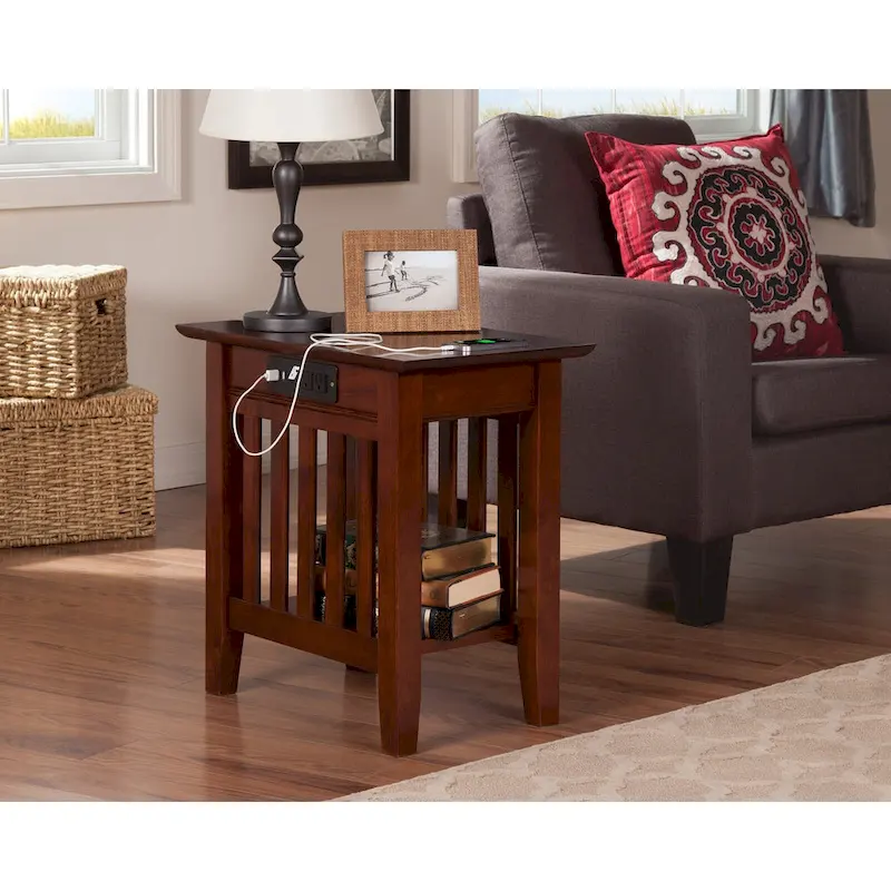 AFI Mission Chair Side Table Set of 2 with Built-in Charger