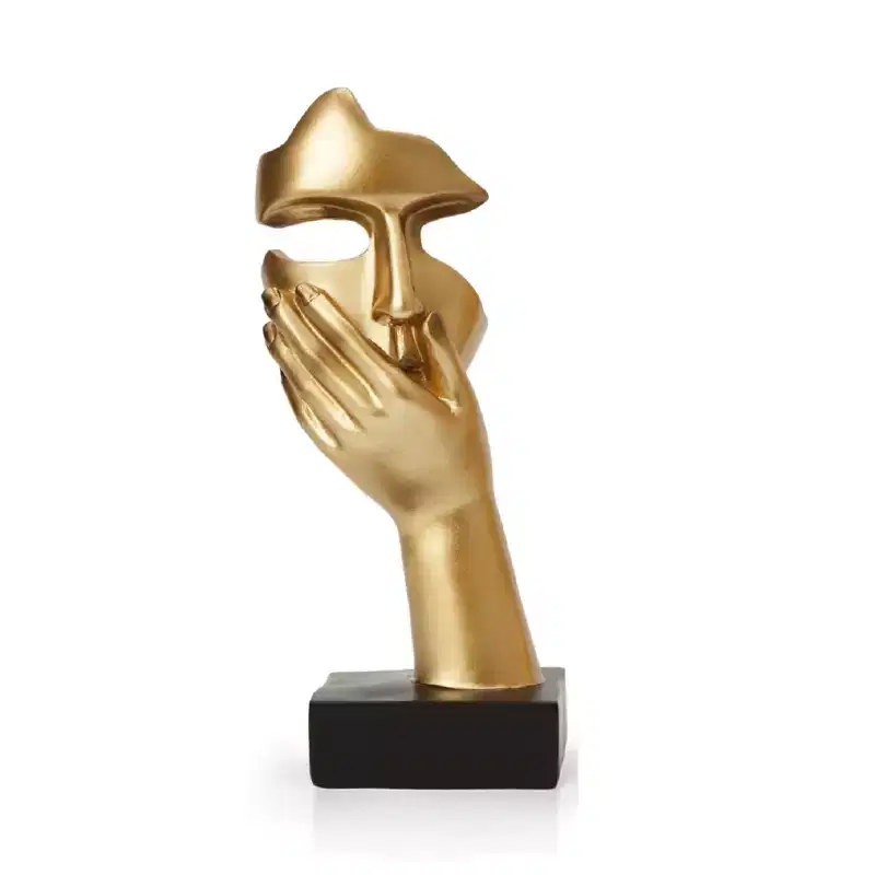 Golden Abstract Resin Mask Sculpture Handcrafted Art Decor for Living Room, Bedroom