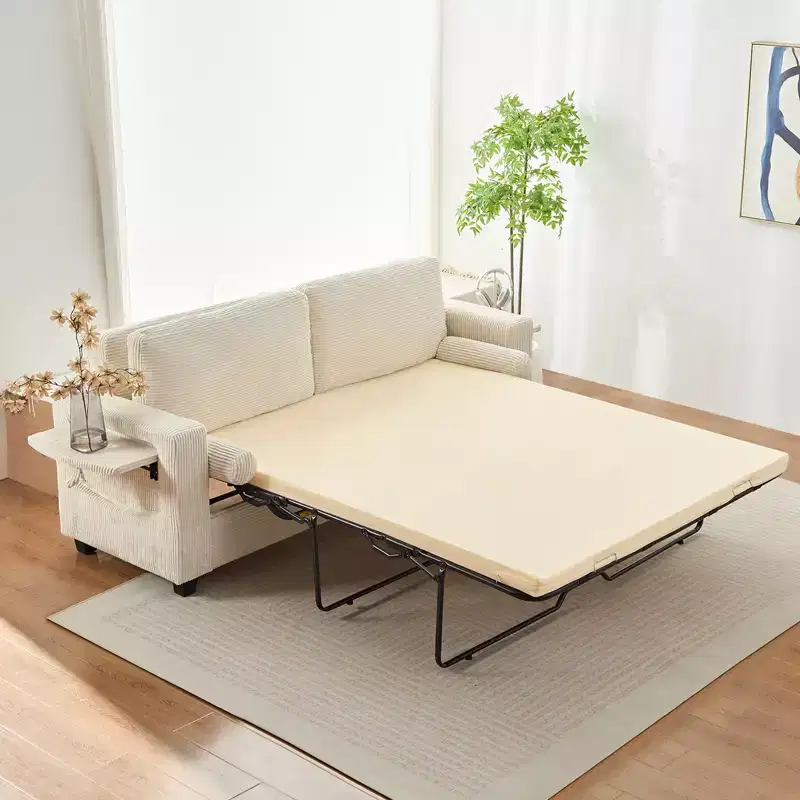 Mjkone Convertible 2-in-1 Pull Out Sleeper Sofa Bed Loveseat with 2 Wing Table and Memory Foam Mattress