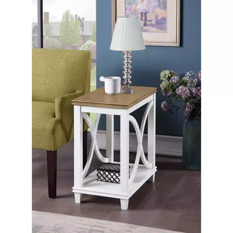 Florence Chairside Table Driftwood Top/White Frame - Breighton Home