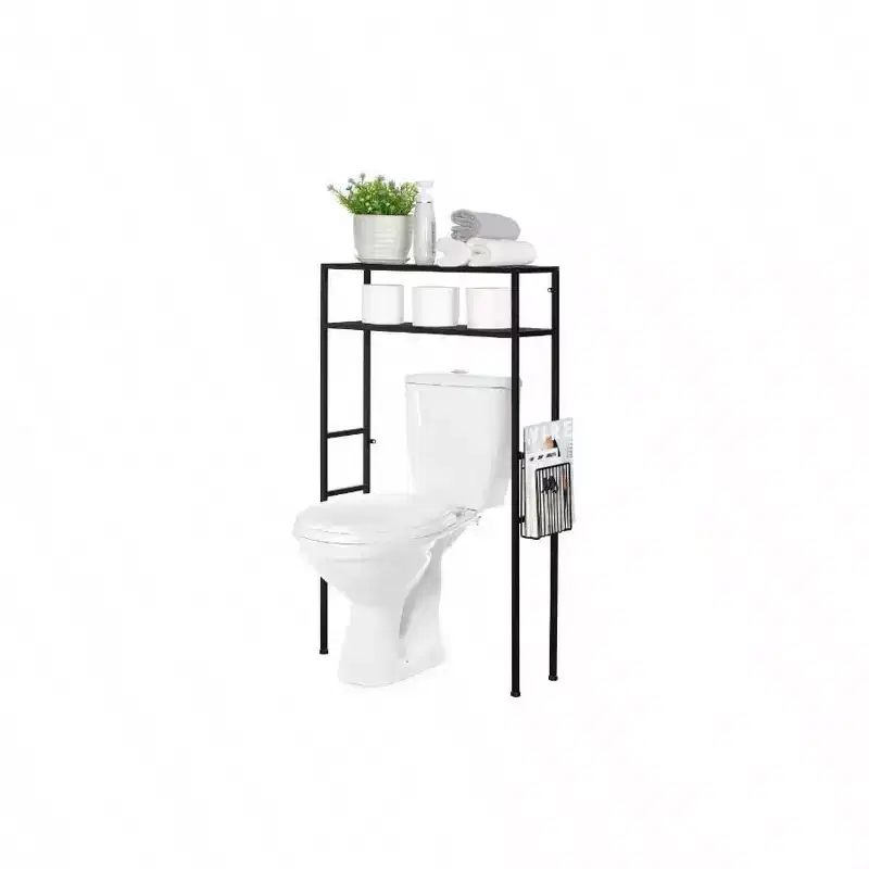 2 - Tier Over Toilet Storage Space Saver Metal Bathroom Shelves Freestanding Above Over Toilet Storage Shelf with 1 Magazine