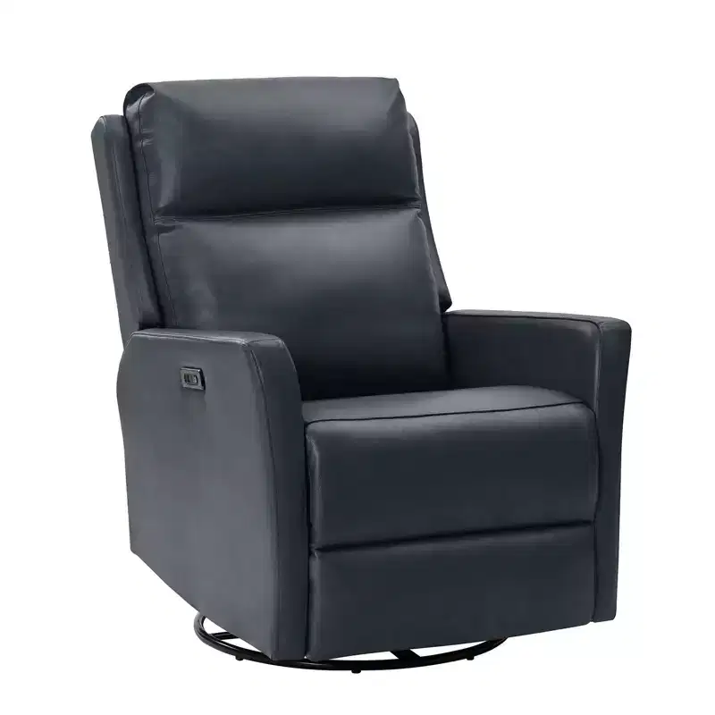 Mario Genuine Leather Transitional Power Recliner with USB Ports| ART OF LIVING DESIGNS-NAVY