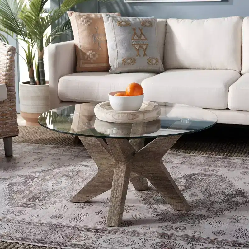 Kaera Coffee Table - Multibrown/Glass - Safavieh