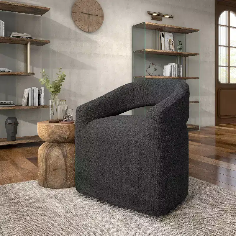 24/7 Shop At Home Stormherald Modern Boucle Upholstered Swivel Barrel Chair with Open Back