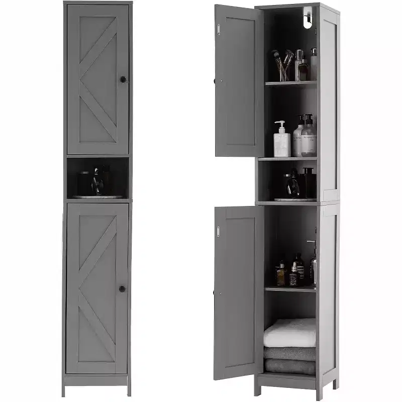 Acekool 66.9 Inch Tall Freestanding Storage Cabinet, Water-Resistant Double Doors, Adjustable Shelves, Organizer for Bathroom or Kitchen