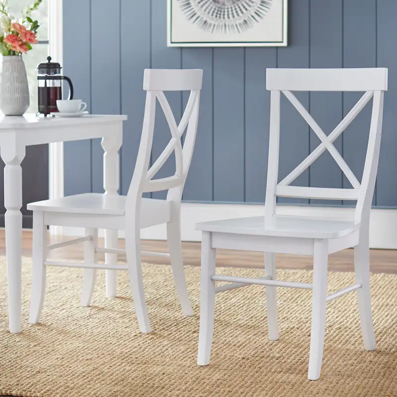 Set of 2 Rubberwood Dining Chairs, X-Back Design, 250 lbs Capacity, Matte Finish