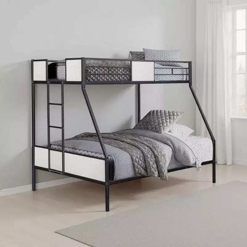 Royal Hampton Twin over Full Bunk Bed, Attached Side Ladder, Black and White Metal