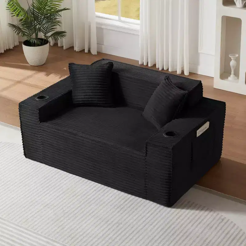 Modern Corduroy Loveseat Sofa with Cup Holders, Comfy Deep Seat Cloud Sofa, Boneless Couches for Living Rooms, Apartments, and Offices-Panipeachy