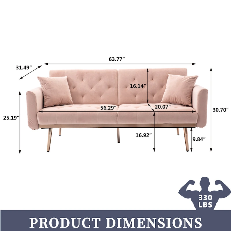 Velvet Upholstered Tufted Loveseats Sleeper Sofa With Rose Golden Legs
