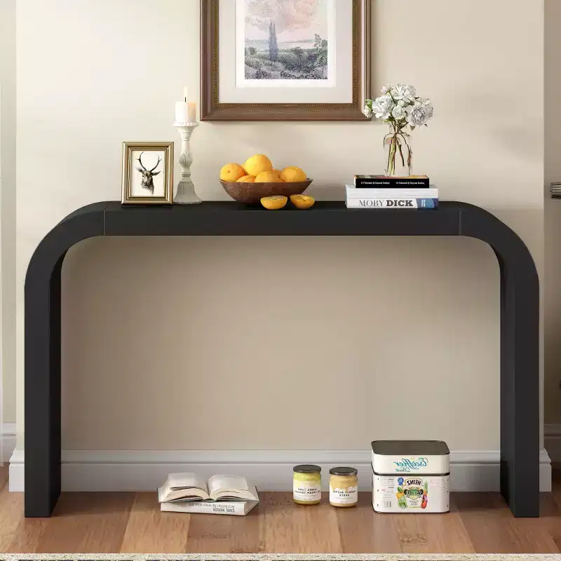 52 Narrow Entryway Console Table with Curved Edge, Console Table Behind Couch, Modern Skinny Hallway Table for Living Room