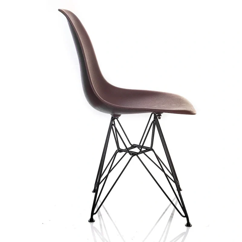 Mid-Century Modern Dining Side Chair with Black Steel Legs