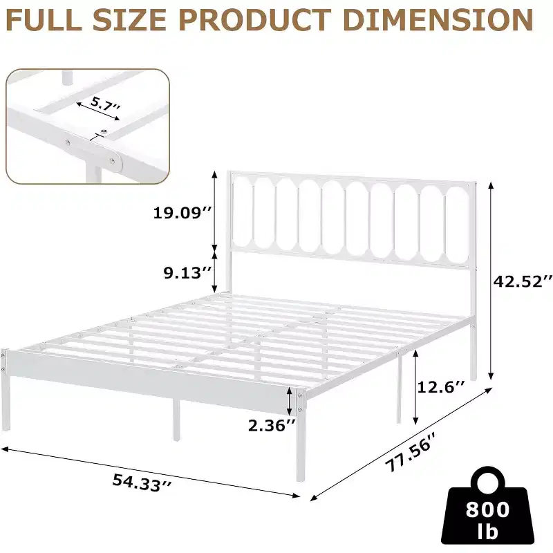 14 Inch Queen Metal Platform Bed Frame with Headboard, Noise-Free, Under-Bed Storage, 30 Min Assembly