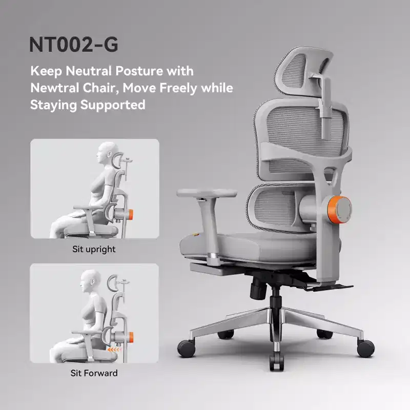Newtral Ergonomic Office Chair with Footrest - 4D Armrest Recliner Chair - NT002+LAPD-GRAY