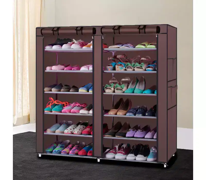6-Row 2-Line 12 Lattices Non-woven Fabric Shoe Rack Coffee