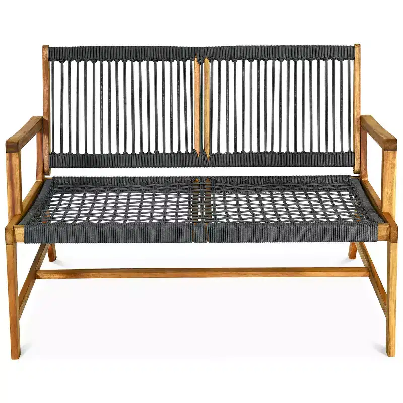 Costway 2-Person Patio Acacia Wood Bench Loveseat Chair Garden Furniture Black\\Grey\\Turquoise