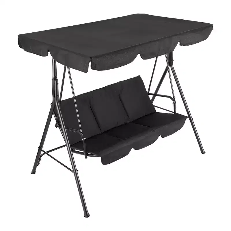 COZONY 3-Seat Black Patio Swing Chair - Adjustable Canopy & Armrests, Breathable Textilene Fabric Hanging Bench for Garden Poolside Backyard