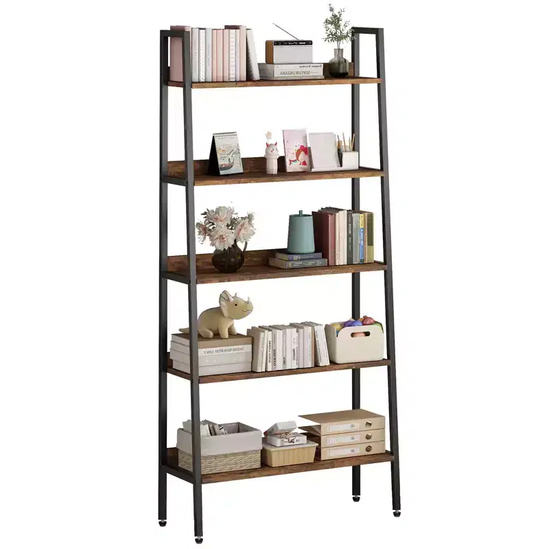 Bookshelf Bookcase,5 Tier Wooden Bookshelf with Doors Cabinet,Bookcase with Adjustable Shelves,Farmhouse Bookshelves Library Book Storage