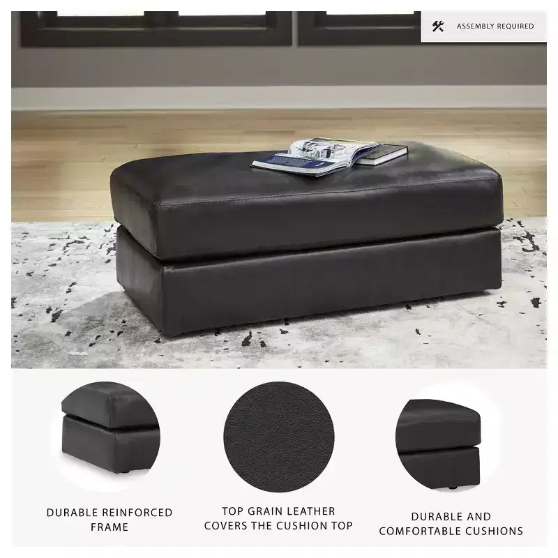 Signature Design by Ashley Contemporary Amiata Leather Ottoman, Onyx