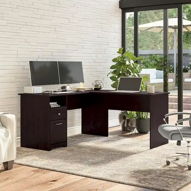60W L-Desk with Hutch and Drawers by