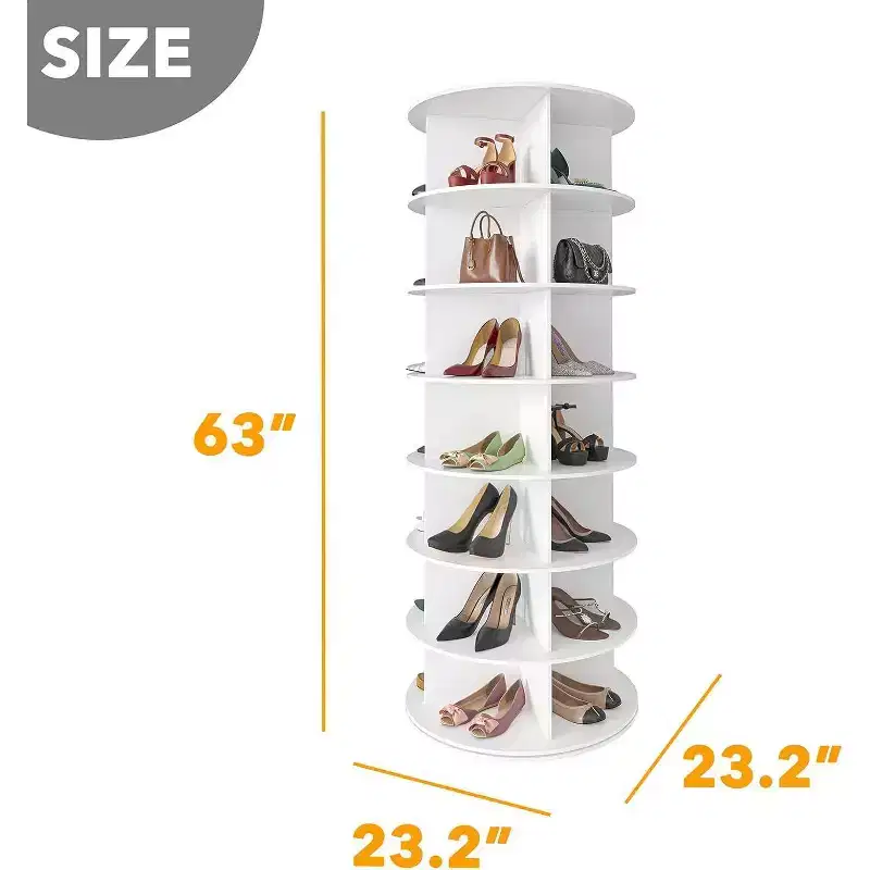 7-Tier 360° Rotating Shoe Rack Tower, Holds 32 Pairs, White, 63